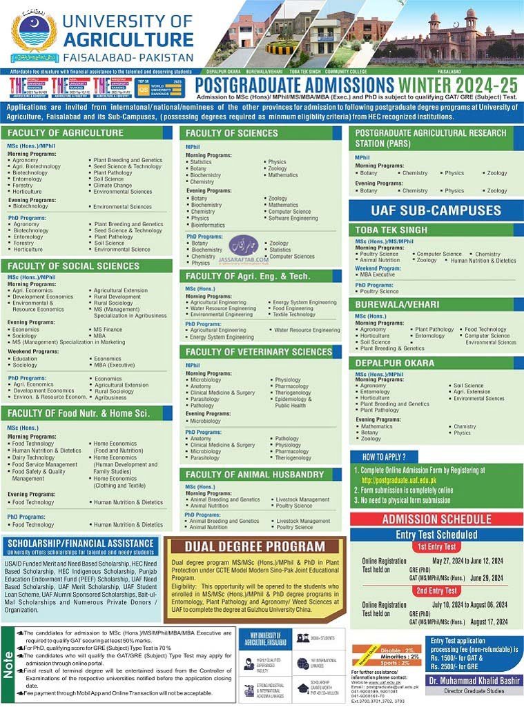 UAF MPhil Admissions and PhD Admissions