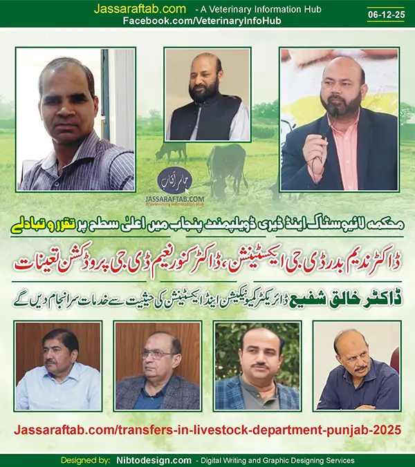 ڈی جی سمیت اہم عہدوں پر محکمہ لائیوسٹاک پنجاب میں تبادلے